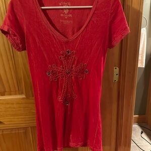 Affliction Red Fitted Embellished Tee